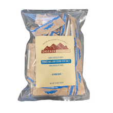 Load image into Gallery viewer, Bag of 25 or 50 or 100 Sea Salt Mini Chocolate Bars 2&quot; x 1&quot;